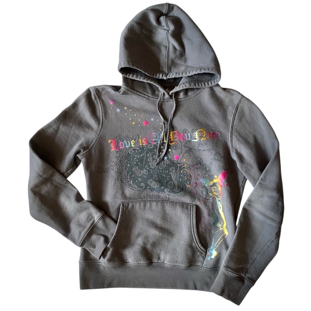 Disney Tinkerbell Love Is All You Need Gray Hoodie Vintage Y2K Junior Medium